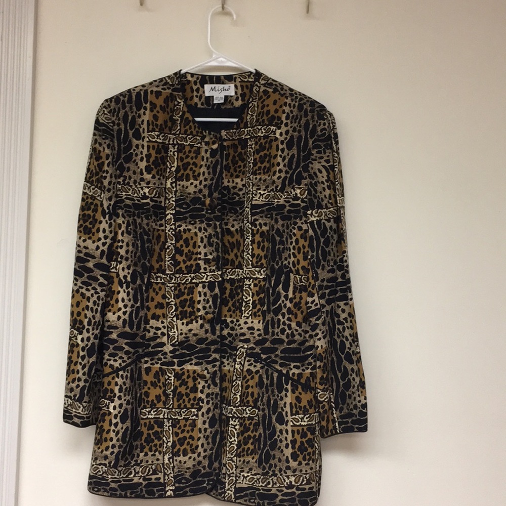 Misho 100% Silk Button Down Leopard Size 14